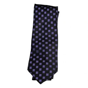 Oscar by Oscar De La Renta Men Black Purple Geometric Silk Handmade Tie